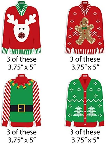 נקודה גדולה של אושר סוודר מכוער - קישוטים לחג וחג המולד - קישוטים לעץ חג המולד - סט של 12