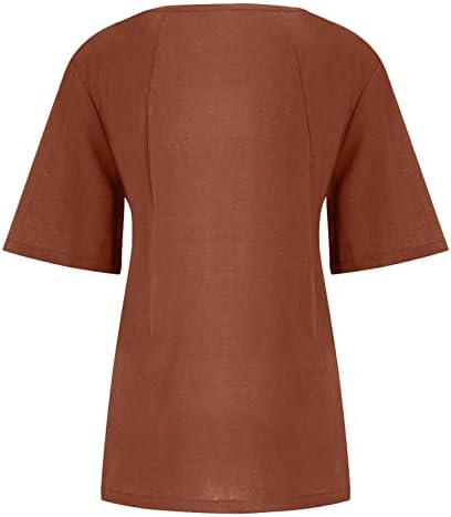 צמרות מתאימות רופפות לנשים קץ כותנה פשתן חולצת חולצת טוניקה מזדמנת טוניקה טרנדית שרוול קצר פלוס