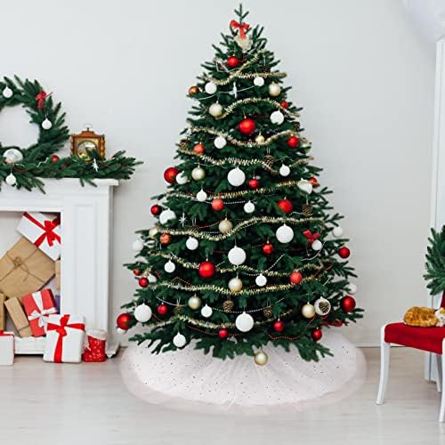 חצאית עץ חתונה לחג המולד של HALLO, 40 אינץ '4 שכבתיים רומנטית רומנטית קפלים קפלים נוצצים קישוט עץ חג המולד