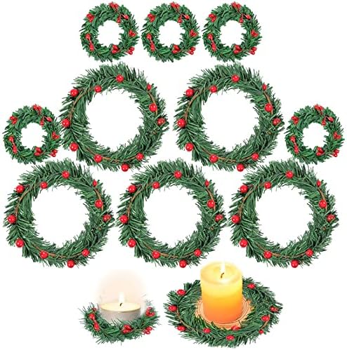 טבעות נרות חג המולד זרים, 4in & 2in זר מלאכותי זר נרות למודי נרות עמוד וטבעת מפיות, קישוטי חג המולד של מרכז חתונה