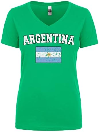 Cybertela לנשים דהייה במצוקה ארגנטינה דגל ארגנטינאי ג'וניורס V-Neck חולצת צווארון