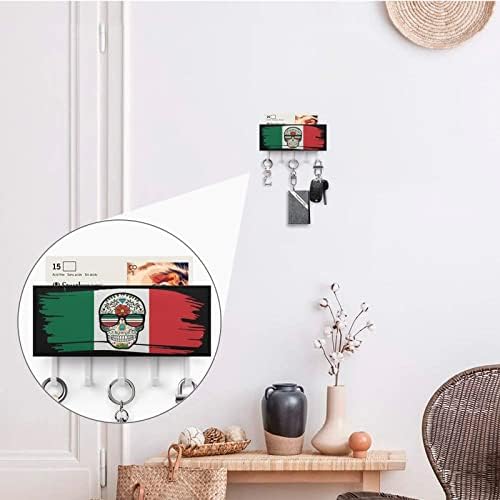 דגל מקסיקו סוכריות גולגולת מחזיק מפתח לעיצוב קיר עם 5 ווים קיר PU רכוב מקשים מארגן קולב