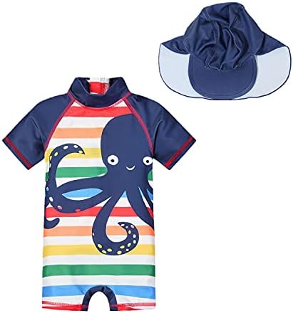 תינוק תינוק UPF50+ בגד ים רוכסן אחד עם כובע השמש בגד ים הגנה על השמש