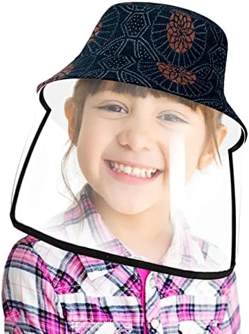 כובע מגן למבוגרים עם מגן פנים, כובע דייג כובע אנטי שמש, יפני פרח כחול כחול אמנות כתום וינטג '