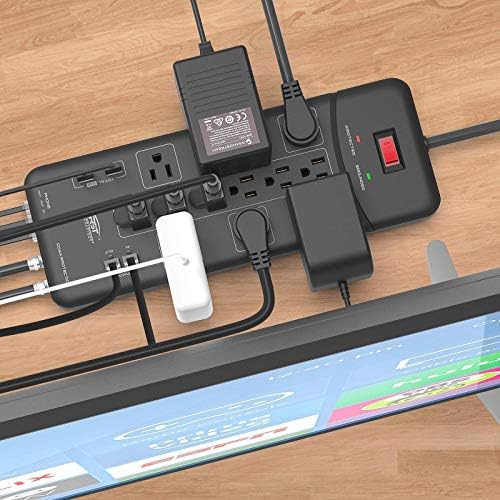 CRST 12-Outlet Surge Protector Struce 4050JOULES, עם Ethernet USB, כבל, טלפון וטלוויזיה הגנה קואקסיאלית, תקע