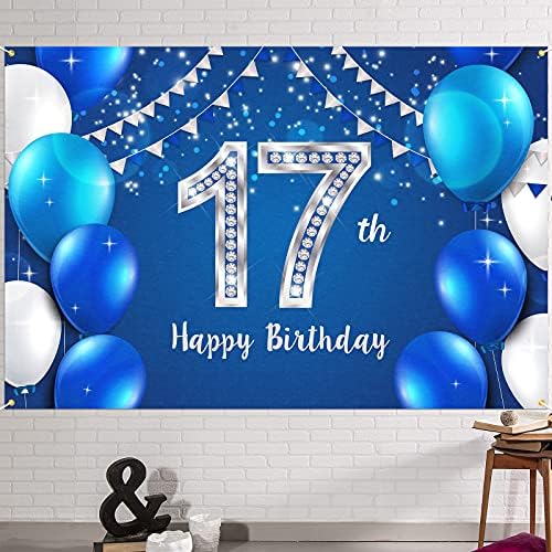 המגר 6 על 4 רגל רקע באנר יום הולדת 17 שמח-17 שנים קישוטי יום הולדת ספקי צד לבנות בנים-כסף כחול