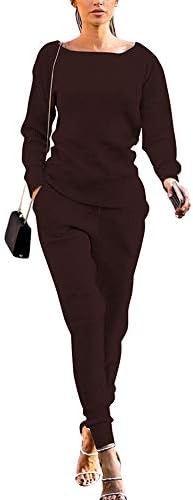 יוני קלאו נשים סתיו צלעות-סרוג סוודר שרוול ארוך סוודר עליון מגרש מכנסיים ארוכים הגדירו שני תלבושות