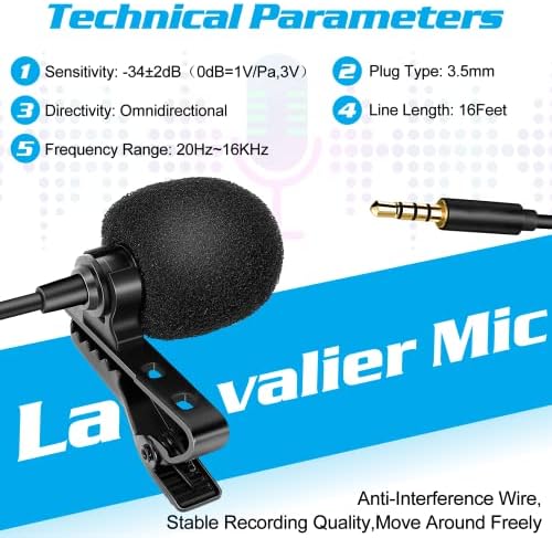 מיקרופון דש Lavalier Bavalier יותר עבור vivo v7+ תואם לטלפון או לאייפון או לבלוג מצלמה בבלוג vlogging ASMR