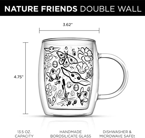 Joyjolt 'Friends Friends' גרוגו ספל קפה סט של 2 ספל קיר כפול. 13.5oz כוסות אספרסו גדולות או כוס לאטה. ספלי