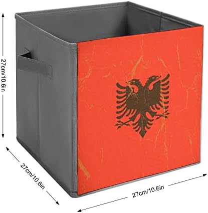 וינטג 'דגל אלבניה עור PU עור אחסון מתקפל פחי בד קוביית קובייה סל עם ידיות עם ידיות
