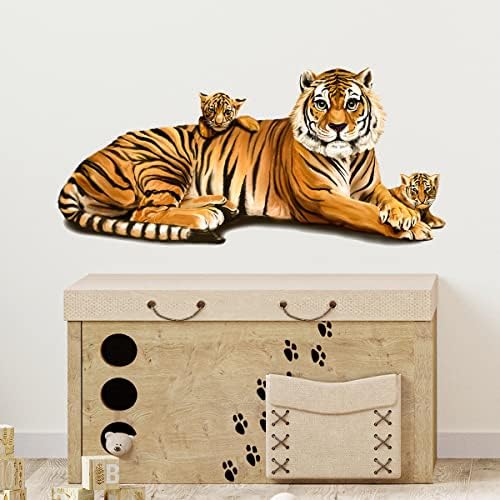 Royolam Tiger and Cubs מדבקות קיר משתלת ג'ונגל קיר בעלי חיים מדבקת קילור נשלף ומקל מדבקות עיצוב