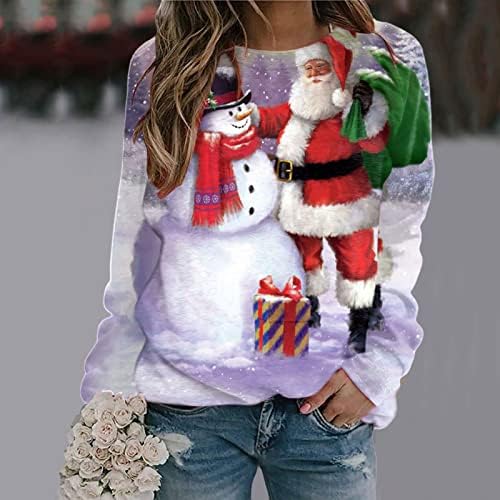 צמרות לנשים סווטשירט לחג המולד חולצות אימון שרוול ארוך מזדמן נשים סוודרים וינטג 'גדולים