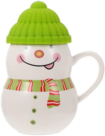 Zerodeko 1 סט קריקטורה של ספל שלג קטן עם מכסה, כוס קרמיקה כוס קפה ספל תה כוס חלב, קישוט קישוט של איש שלג