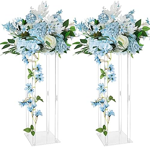 LANLONG 2 PCS אגרטל אקרילי אגרטל לחתונה מרכזי, 23.6 אינץ 'עמוד צלול עמוד פרחים מתלה תצוגה מלבנית,