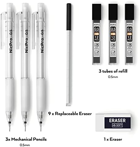 ניקפרו פסטל מכאני עיפרון סט, 9 יחידות חמוד מכאני עפרונות 0.5 & מגבר; 0.7 מ מ, עם 9 צינורות ח. ב. עופרת מילוי,
