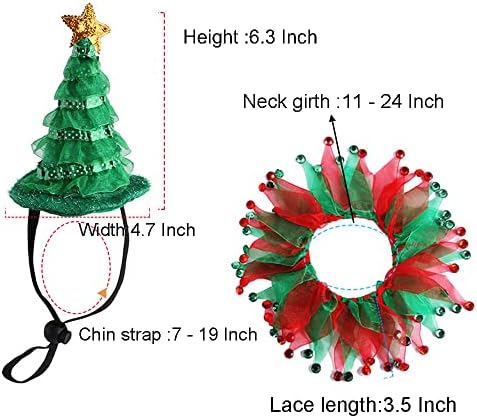 כובע חג המולד של Aniac Pet and Collar Sets Guppy 3D חג המולד עץ עץ כובע סנטה צעיף לבוש תחפושת פסטיבל חמוד תלבושות