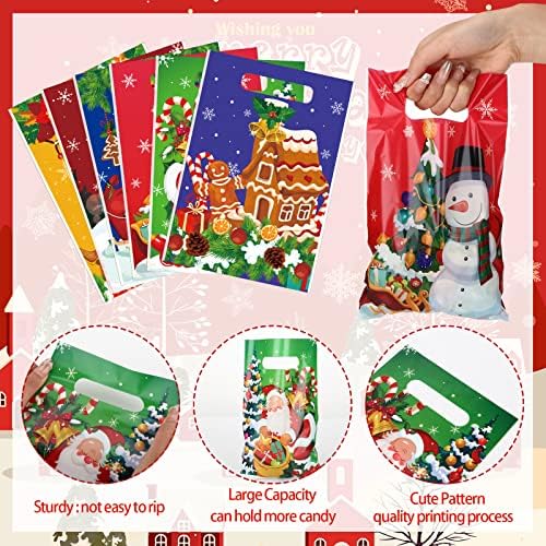 150 חתיכות חג המולד שקיות חטיפים חג המולד פלסטיק המפלגה לטובת עם ידיות מתנה לעטוף גודי עבור חג