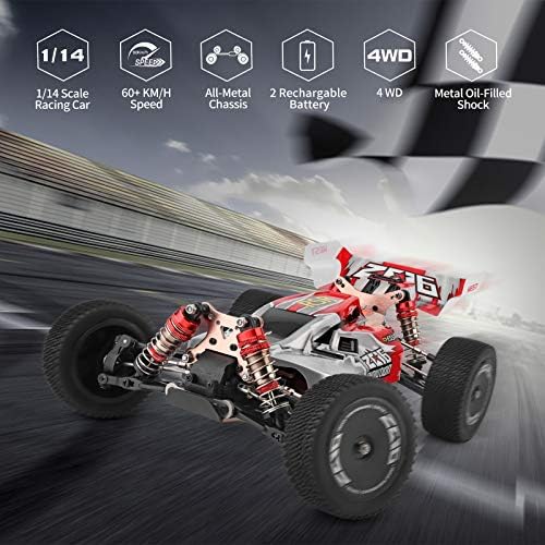 מכונית שלט רחוק, 60+ קמש 1:14 סולם WLTOYS 144001 מכוניות RC מהירות לילדים מבוגרים, 4WD מכונית מירוץ באגי עם 2