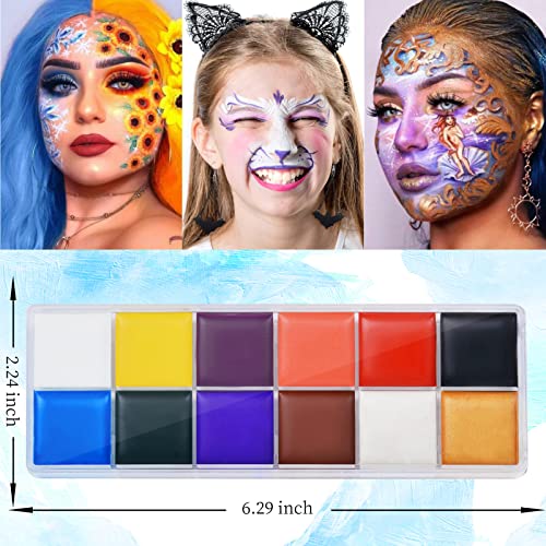 ערכת ציור פנים של Uiiopjiom לילדים - 12 צבעי צבע מבוססי מים, 6 מברשות, שבלונות 4 יחידות - צבע גוף