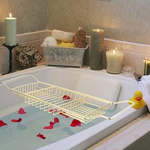 אמבטיה קאדי הניתנת להרחבה מגש אמבטיה מקלחת חוט פלדה חוט קאדי ללא החלקה מעל מארגן אמבטיה עם