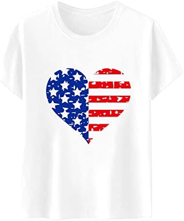 חולצות 4 ביולי נשים דגל אמריקאי דגל אמריקה שרוול קצר שרוול קצר-צווארון חולצות טריקו