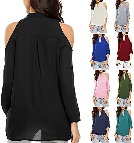 Andongnywell צבע מוצק לנשים V סוודר צוואר מעל כתף שורשה קצרה חולצת חולצה חולצה סווטשירטים