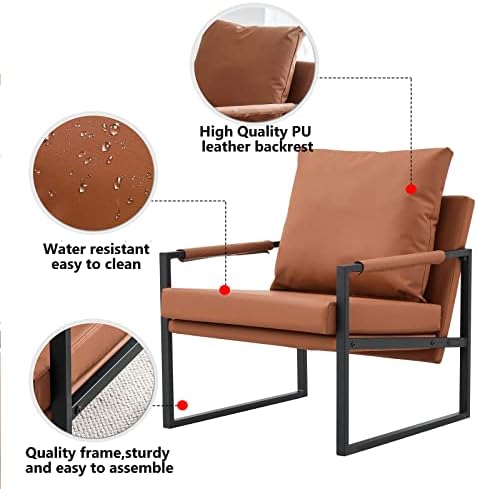 עור מבטא כיסא, אמצע המאה מודרני עור מפוצל כורסא עם עבה במיוחד מרופד משענת ומושב כרית,זרוע כיסאות לסלון חדר שינה
