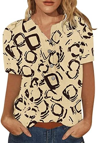 חולצות לנשים קצר שרוול קיץ מקרית טרנדי מודפס טי חולצה כפתור מחשוף חולצות גבירותיי חולצות אתלטי
