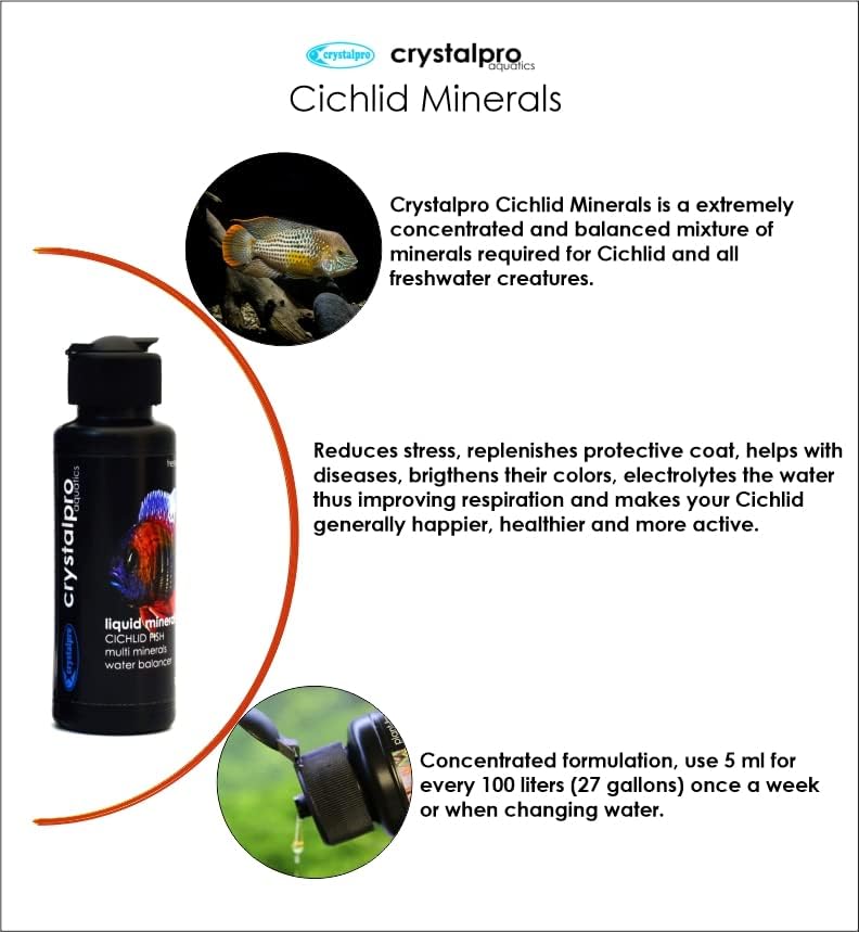 מינרלים ציקלידים קריסטלפרו 4.22 עוז - תוסף מינרלים לציקלידים ומחדש מעיל מגן משפר נשימה ובריאות