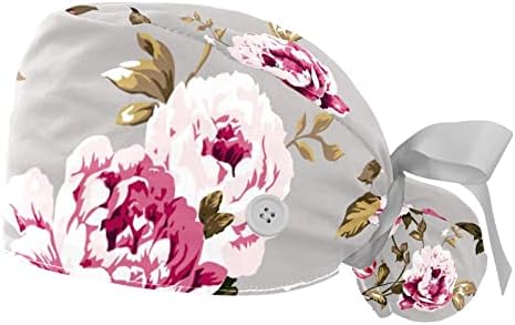 פרח פרחוני ורוד פרח כובע עבודה מתכוונן עם כפתורים כובע אחורי של סרט אלסטי לנשים
