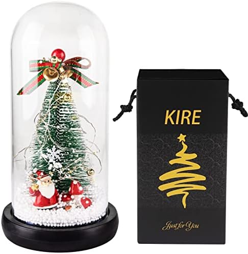 עץ חג המולד של KIRE בכיפת זכוכית עם כרטיסי אור וברכה של מיתר חום - שולחן חג המולד מושלם, מתנות