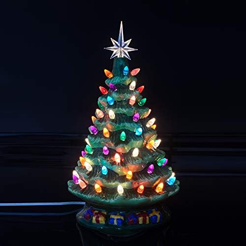15 שולחן שולחן קרמיקה קרמיקה עץ חג מולד עם 70 אורות צבעוניים, עץ חג המולד של קרמיקה מצוירת ביד לחג המולד לחג