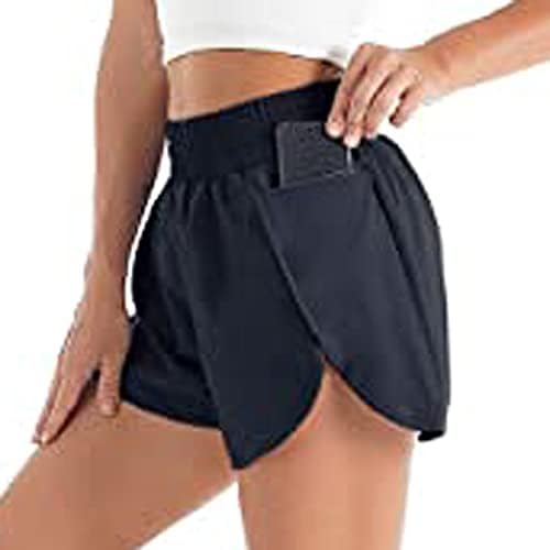 רוכסן זורם רוכסן טלפון כיס מפעיל מכנסיים קצרים נשים נוחות אלסטיות אימון מותניים קצרים מכנסיים