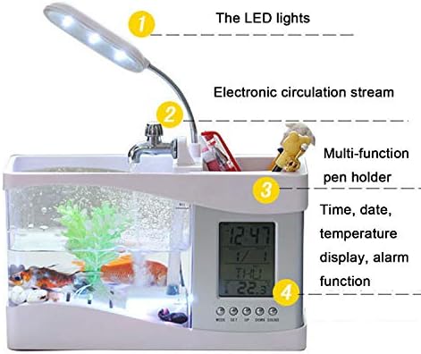 Lovepet USB מיני דגים מיכל דגים לשולחן העבודה LED תאורת תאורת עט עט אקווריום אופנה, לבן