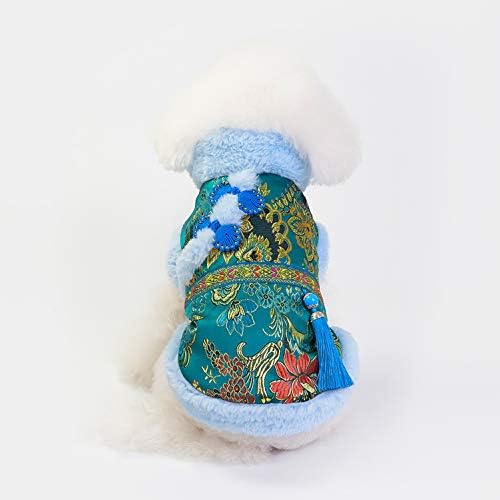 Smalllee_lucky_store Pet Pet תלבושות תחפושות שנה חדשה לסינית לחתול כלבים קטנים רקמה מסורתית פליס פרחוני לקצץ טאנג