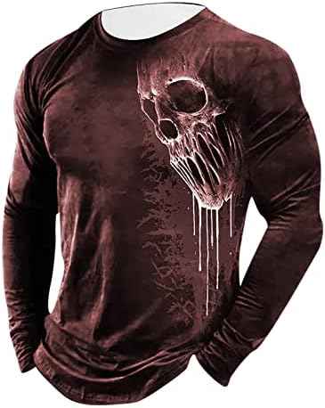 טרנדי חולצות לגברים 2023 בציר שלד גרפי טיז חידוש ארוך שרוול סוודר חולצה מזדמן עגול צוואר חולצות
