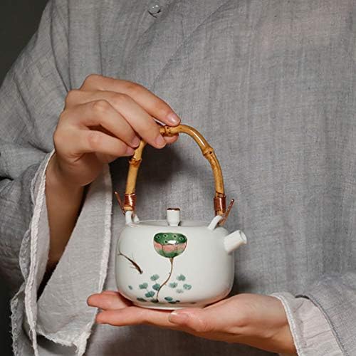 המוטון זכוכית קנקן קנקן חרסינה קומקום עם ידית במבוק תה קרמיקה תה קומקום מגיש כלי תה תה מים חמים תה קומקום