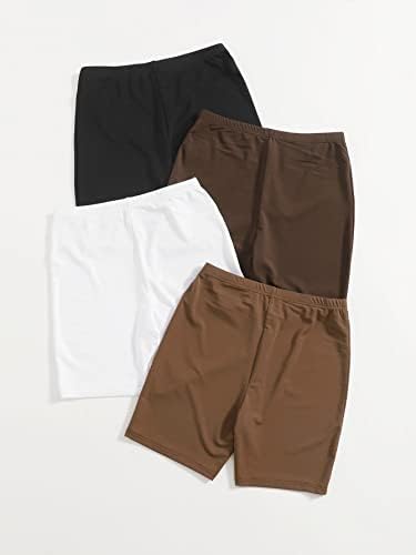 Oyoangle לנשים פלוס גודל 4 חבילות חפיסות מותניים גבוהות מכנסיים קצרים מפעילים מכנסי כושר