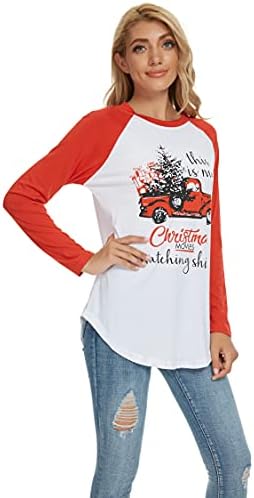 חולצת טריקו לחג המולד שמח לנשים בייסבול שרוול ארוך שרוול רגלן משובח