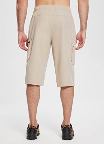 מכנסיים קצרים ארוכים בגברים מתחת לברך 15 מכנסי קפרי טיולים כיסי מטען מהיר יבש קלים משקל קלסטי חדר כושר פס