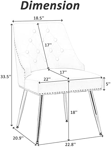 כיסאות לחדר אוכל מקטיפה סט של 2, כיסא מבטא מודרני באמצע הגב, כיסאות מרופדים עם כפתורים מרופדים