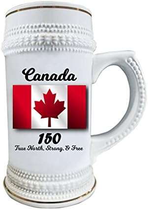 ספל בירה קנדי ​​עם דגל עלה מייפל - 150 השנים הטובות ביותר למזכרת מזכרת - חידוש ייחודי 22oz קרמיקה