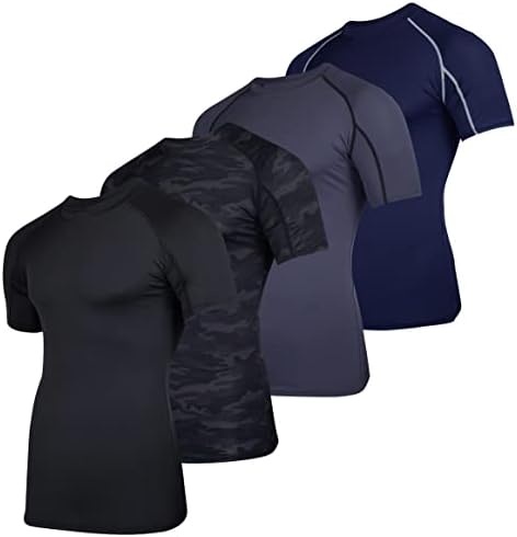 4 מארז: גברים של קצר שרוול דחיסת חולצה בסיס שכבה גופיית פעיל ספורט יבש בכושר למעלה