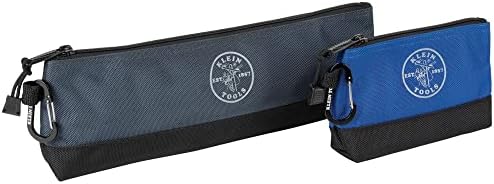 קליין כלים 55559 סטנד-אפ רוכסן תיק כלי פאוץ עם טבעות מתכת, 7-אינץ כחול ו 14-אינץ אפור שירות שקיות עם מחוזק