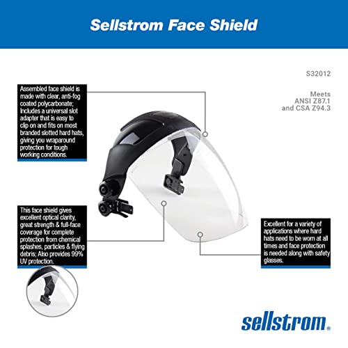 SellStrom מגן פנים בטיחות בכתר יחיד עם מתאם משבצת כובע קשיח אוניברסלי, גוון ברור, ציפוי נגד ערפל, שחור,