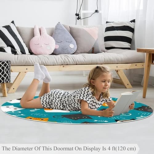 Llnsupply ילדים עגולים לילדים שטיח שטיח מצוירים חתולים מצוירים עצמות דגים דפוס משתלת כרית שטיח