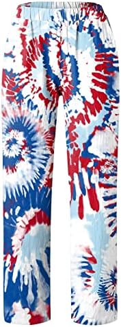 מכנסי קז ' ואל לנשים עם כיסי נשים מקרית עצמאות יום אמריקאי דגל הדפסי מכנסיים מכנסיים נשים מקרית