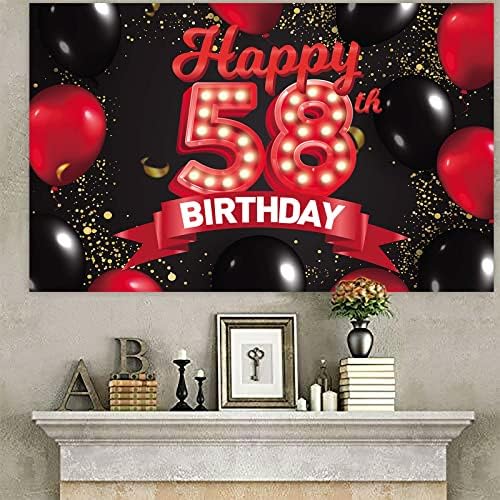 שמח 58 יום הולדת אדום ושחור באנר רקע קישוטי בלוני נושא דקור עבור בנות נשים נסיכת 58 שנים יום הולדת מסיבת