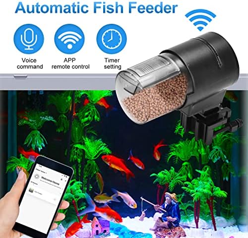 Jyieujey מזין דגים אוטומטי בקרת wifi עם אפליקציה, אקווריום 210 מל מתקן גדול למיכל צב דגים עם מטען USB, טיימר