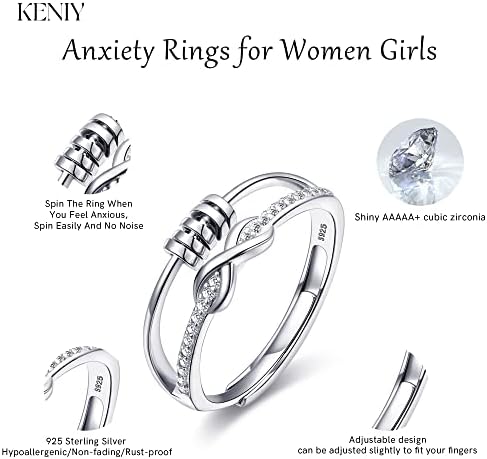 קני טבעות חרדה מכסף לנשים בנות 925 טבעת פשיש כסף סטרלינג לחרדה מתכווננת טבעת חרוז טבעת חרוז טבעת